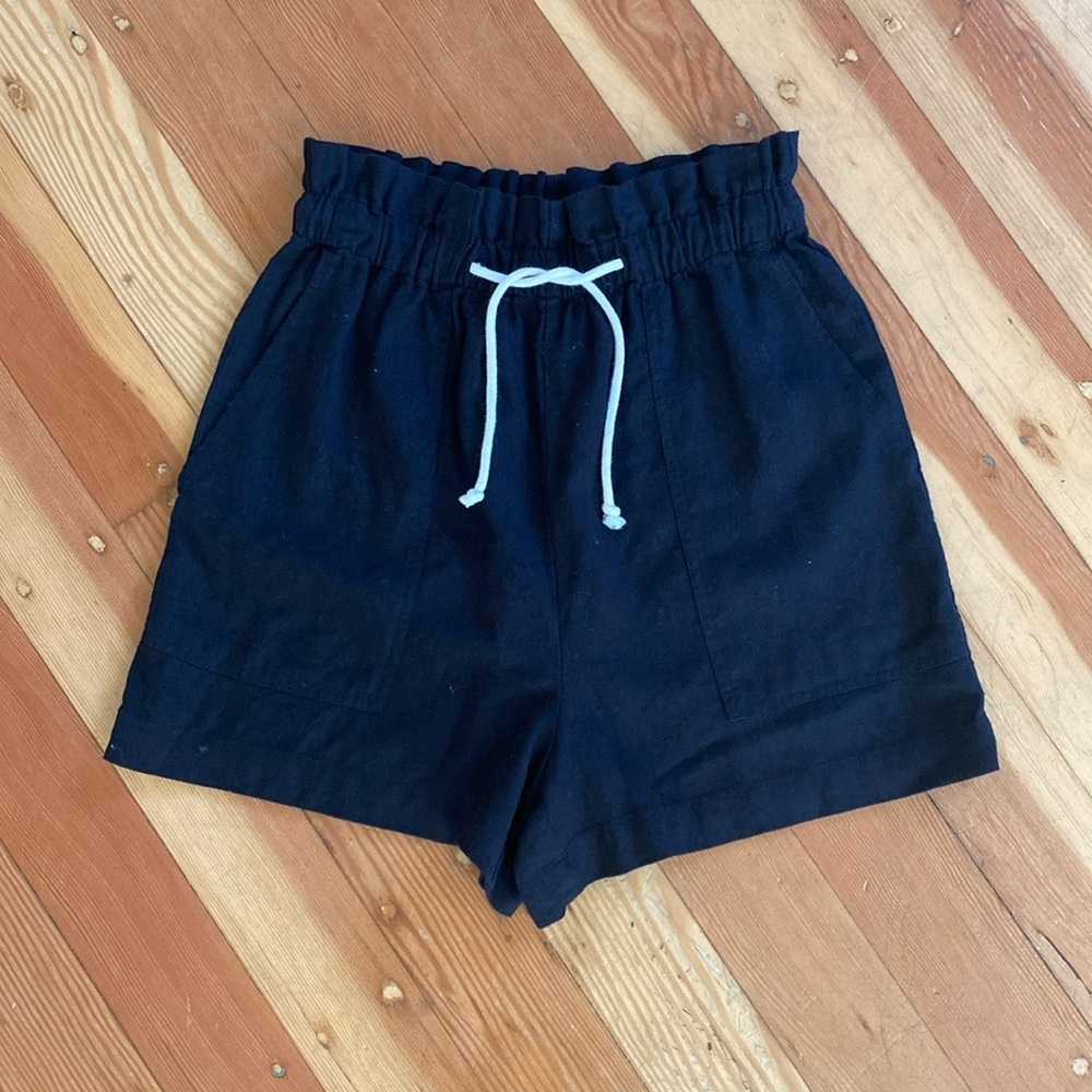Laundry‎ by Shelli Segal Black Linen Blend High Waist Pull On Shorts Small